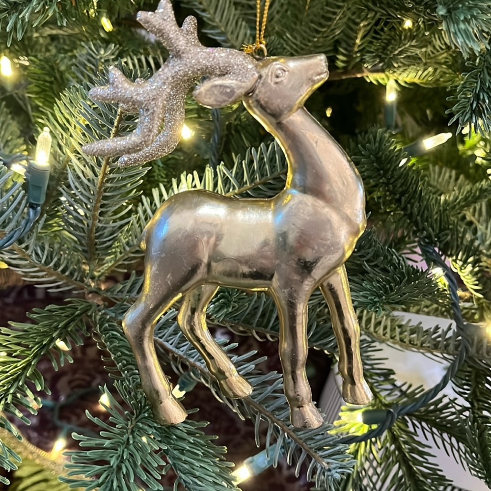 Gold Reindeer Holiday Christmas Ornament 6.5 inches By 4”